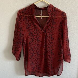 Yahada Red and Black Snakeskin Sheer Blouse- Size S